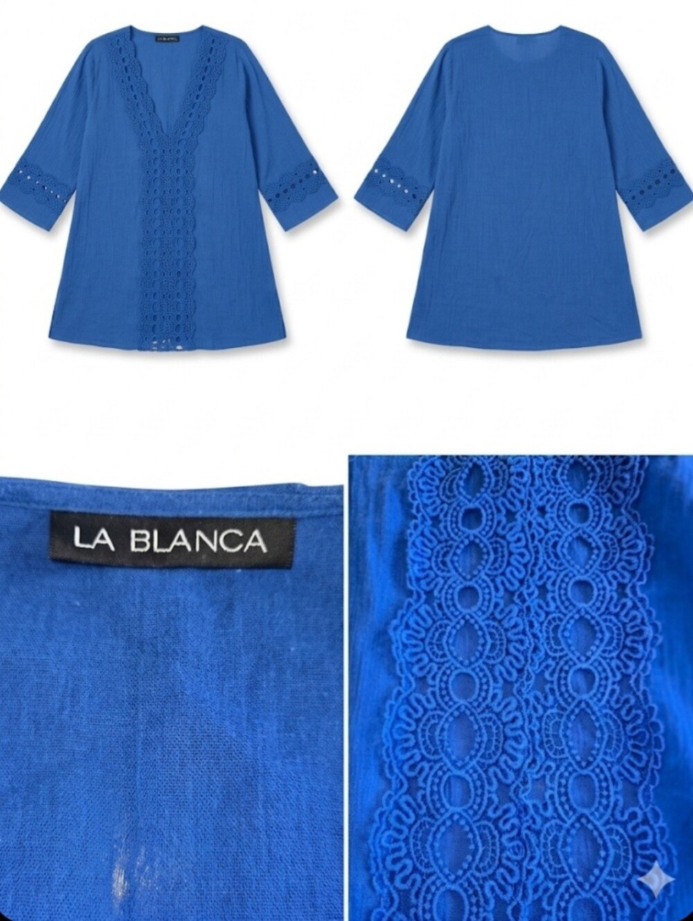 La Blanca Royal Blue Crochet-Trim V-Neck